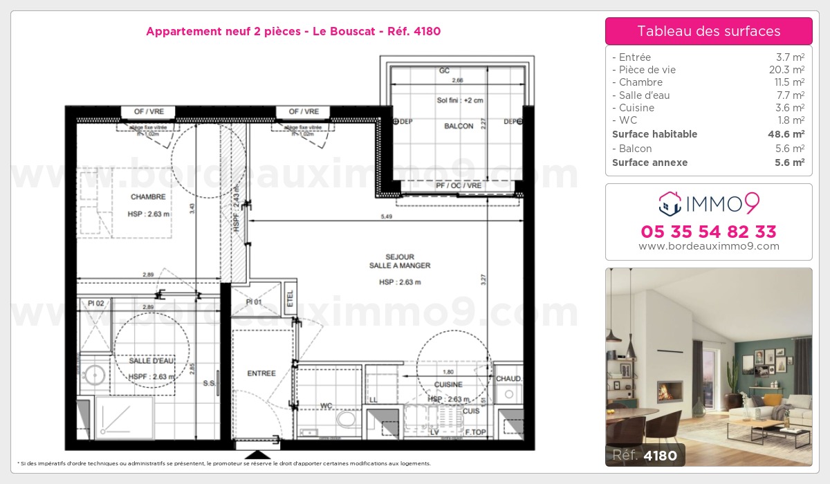 Plan et surfaces, Programme neuf Bouscat Référence n° 4180
