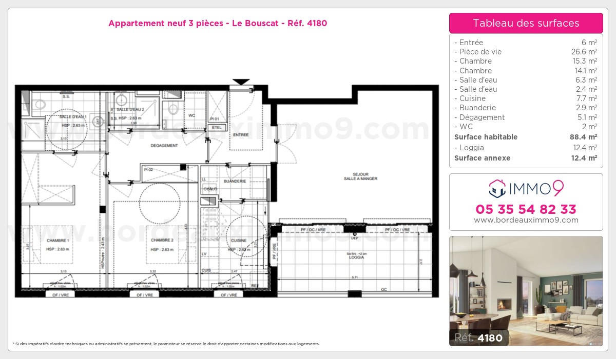 Plan et surfaces, Programme neuf Bouscat Référence n° 4180