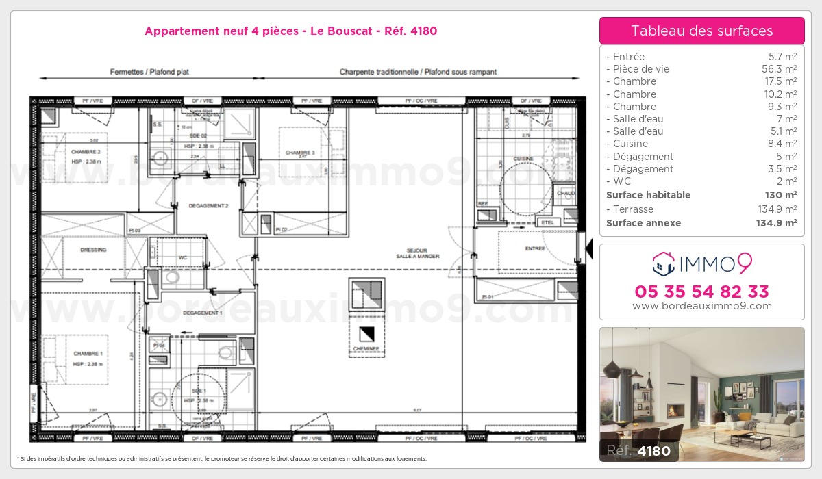 Plan et surfaces, Programme neuf Bouscat Référence n° 4180