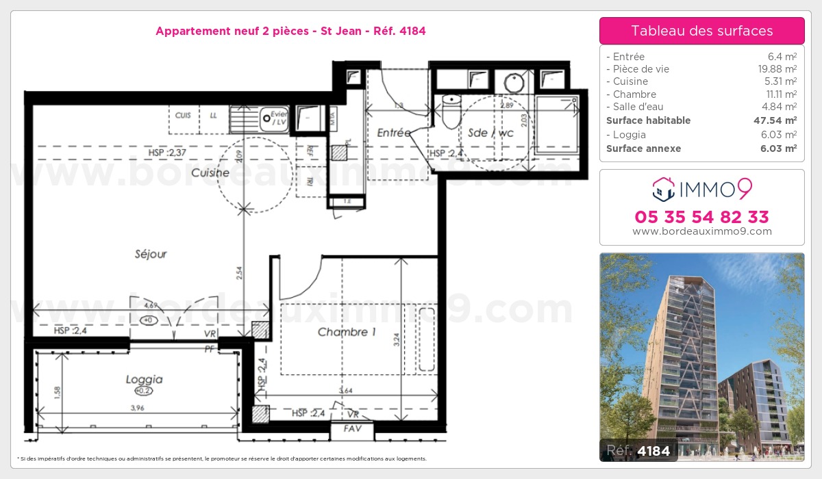 Plan et surfaces, Programme neuf Bordeaux : St Jean Référence n° 4184