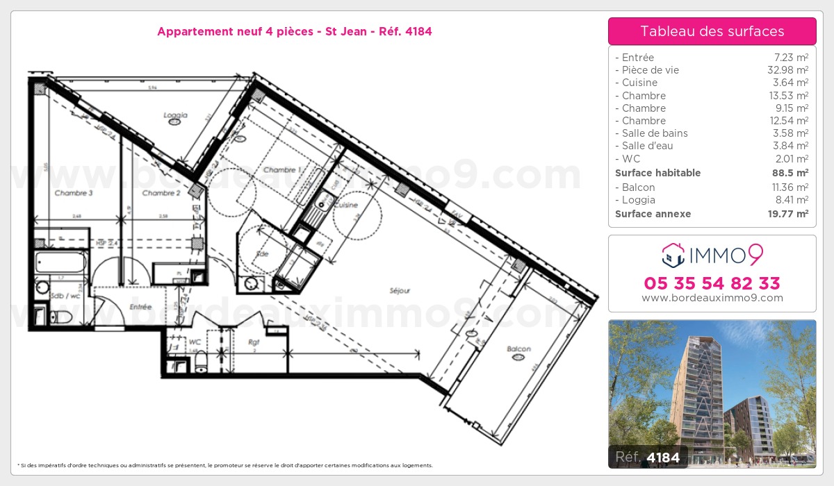 Plan et surfaces, Programme neuf Bordeaux : St Jean Référence n° 4184