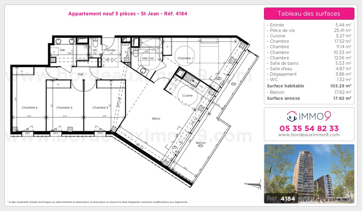 Plan et surfaces, Programme neuf Bordeaux : St Jean Référence n° 4184