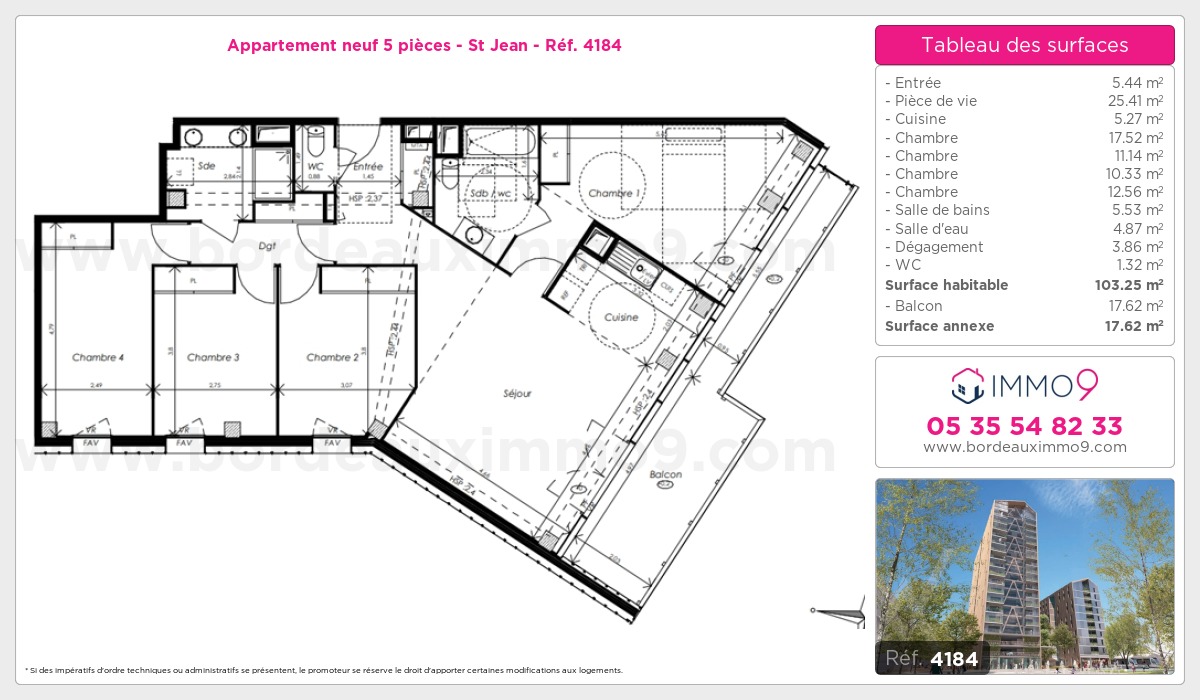 Plan et surfaces, Programme neuf Bordeaux : St Jean Référence n° 4184