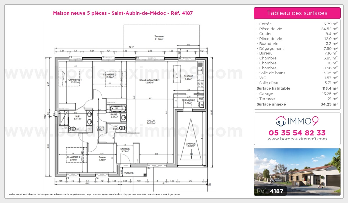 Plan et surfaces, Programme neuf Saint-Aubin-de-Médoc Référence n° 4187