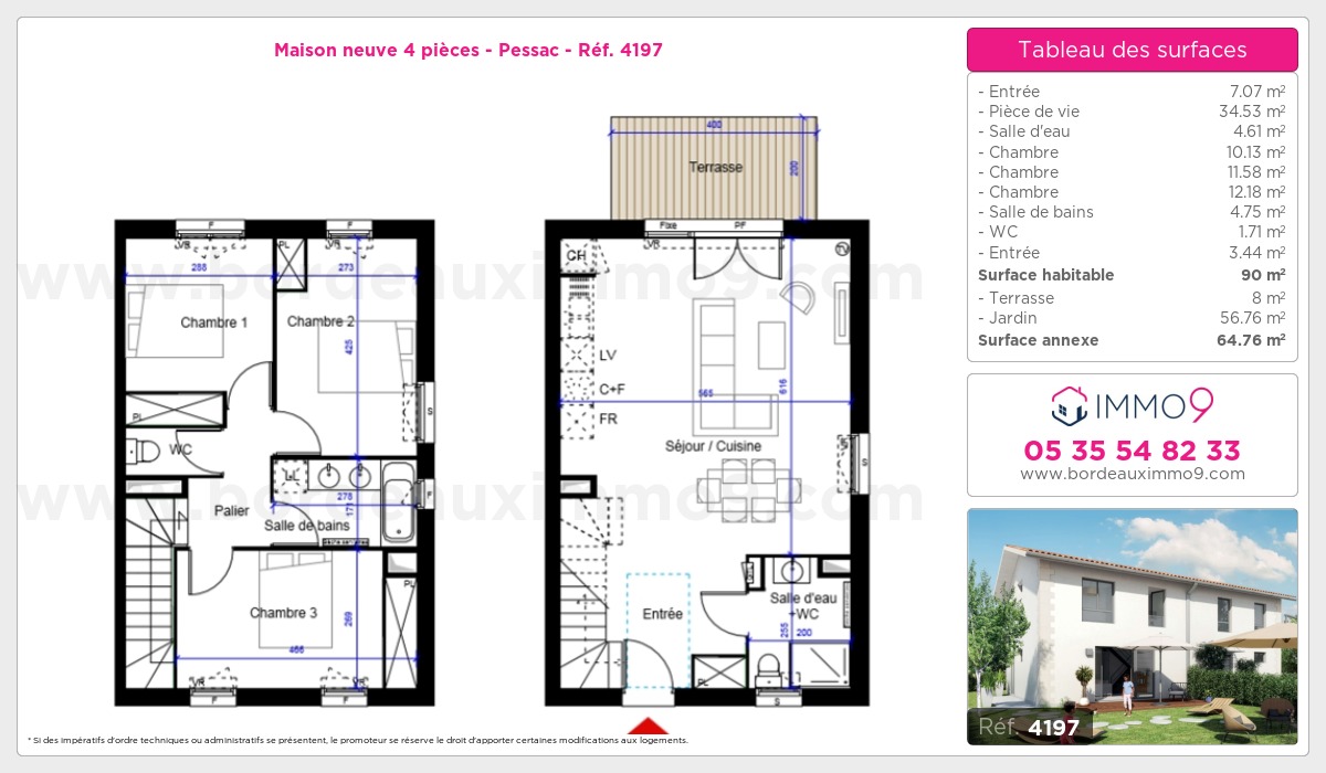 Plan et surfaces, Programme neuf Pessac Référence n° 4197