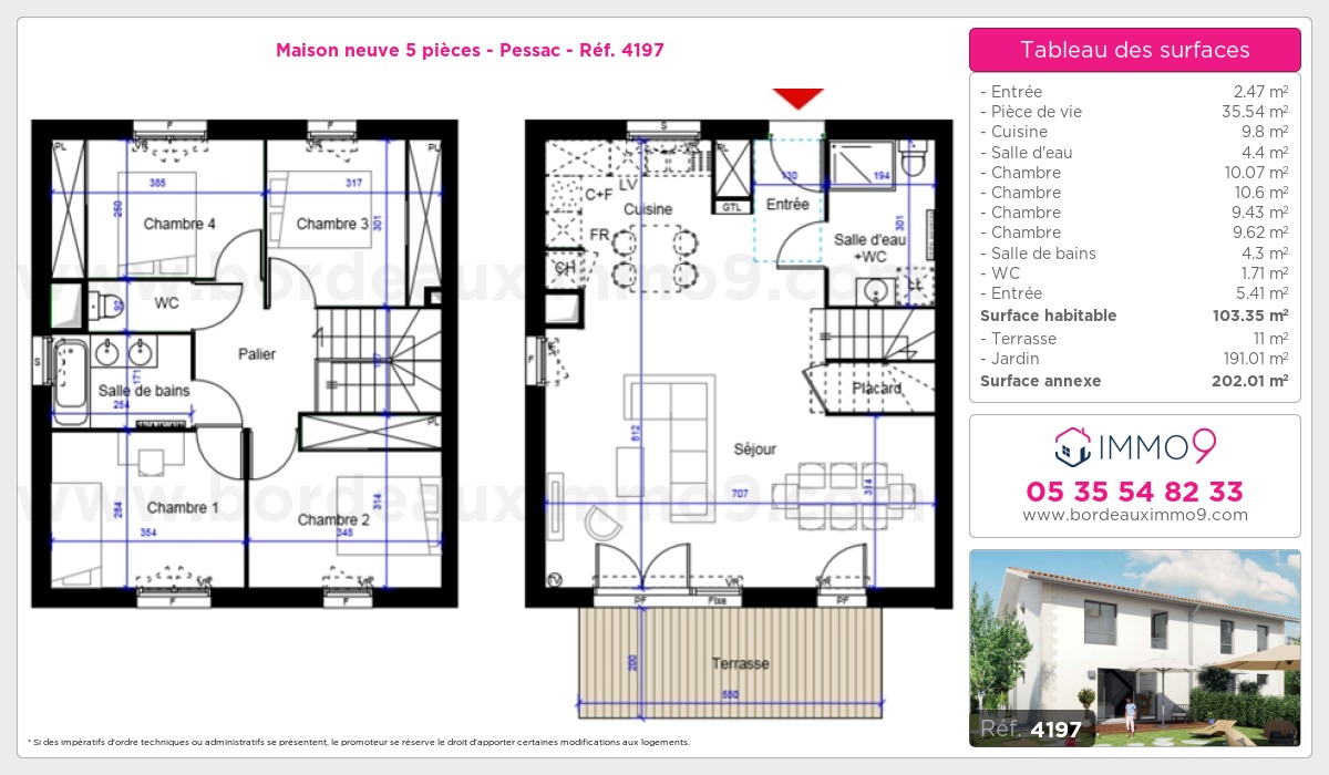 Plan et surfaces, Programme neuf Pessac Référence n° 4197