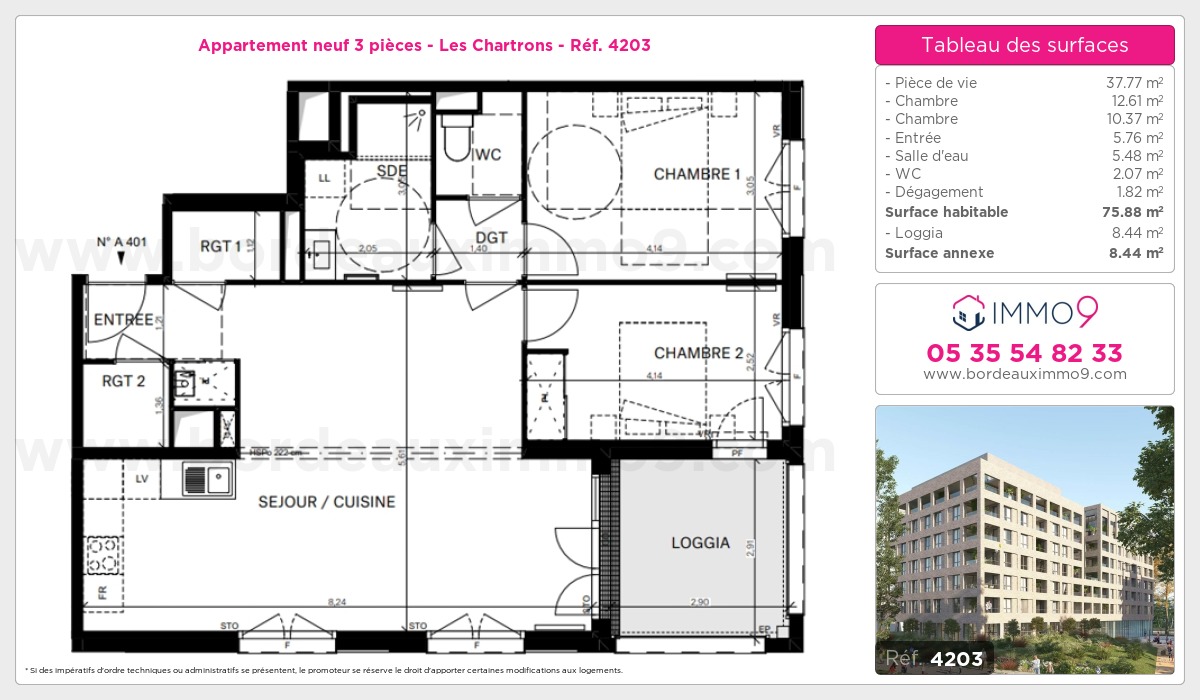 Plan et surfaces, Programme neuf Bordeaux : Chartrons Référence n° 4203