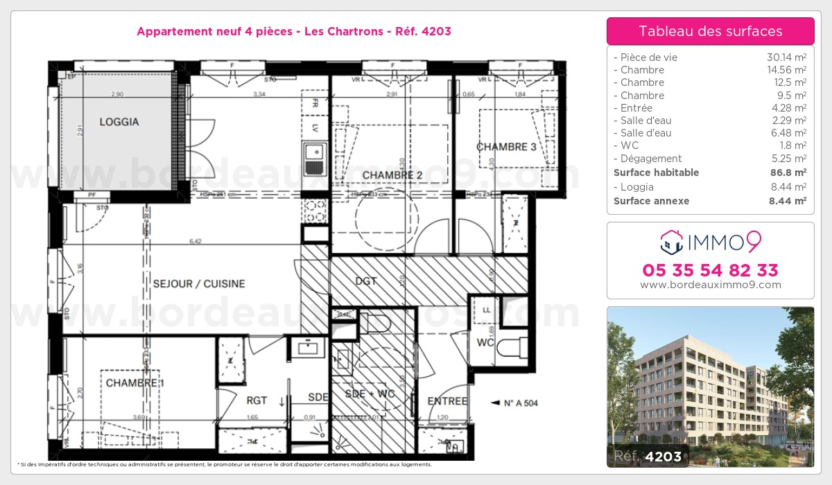 Plan et surfaces, Programme neuf Bordeaux : Chartrons Référence n° 4203