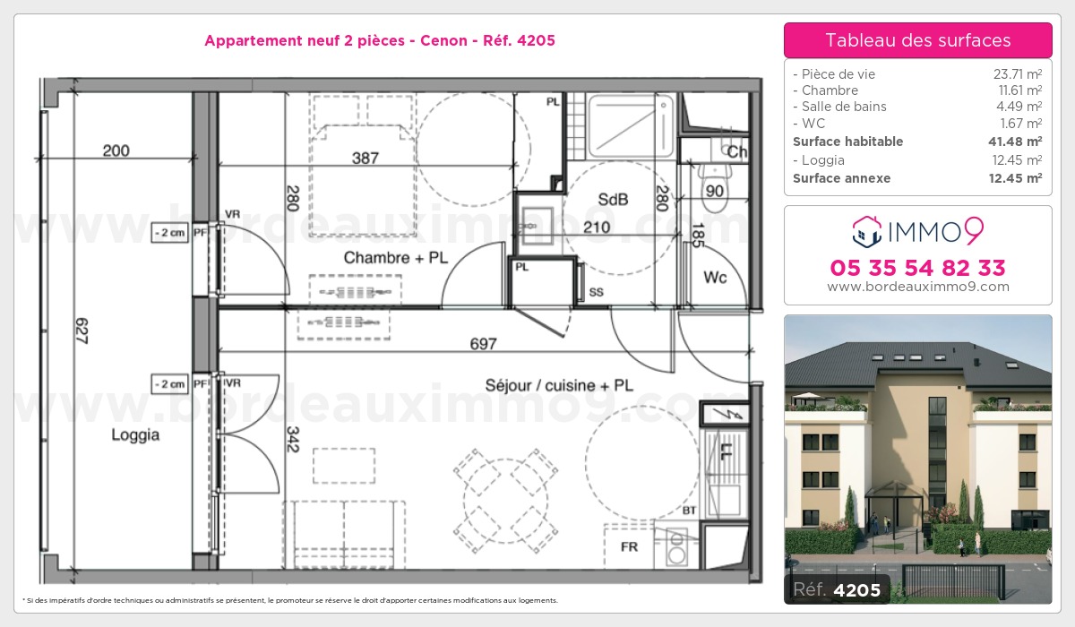 Plan et surfaces, Programme neuf Cenon Référence n° 4205
