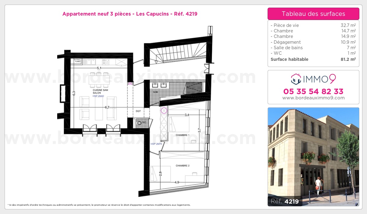 Plan et surfaces, Programme neuf Bordeaux : Capucins Référence n° 4219