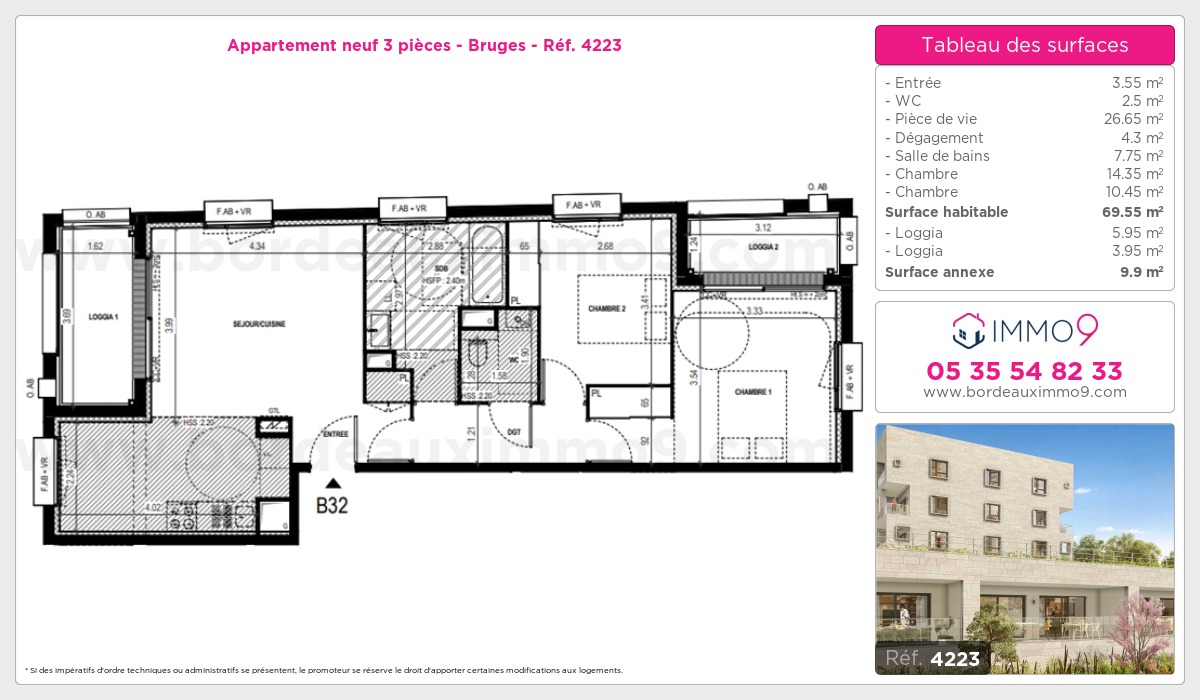 Plan et surfaces, Programme neuf Bruges Référence n° 4223