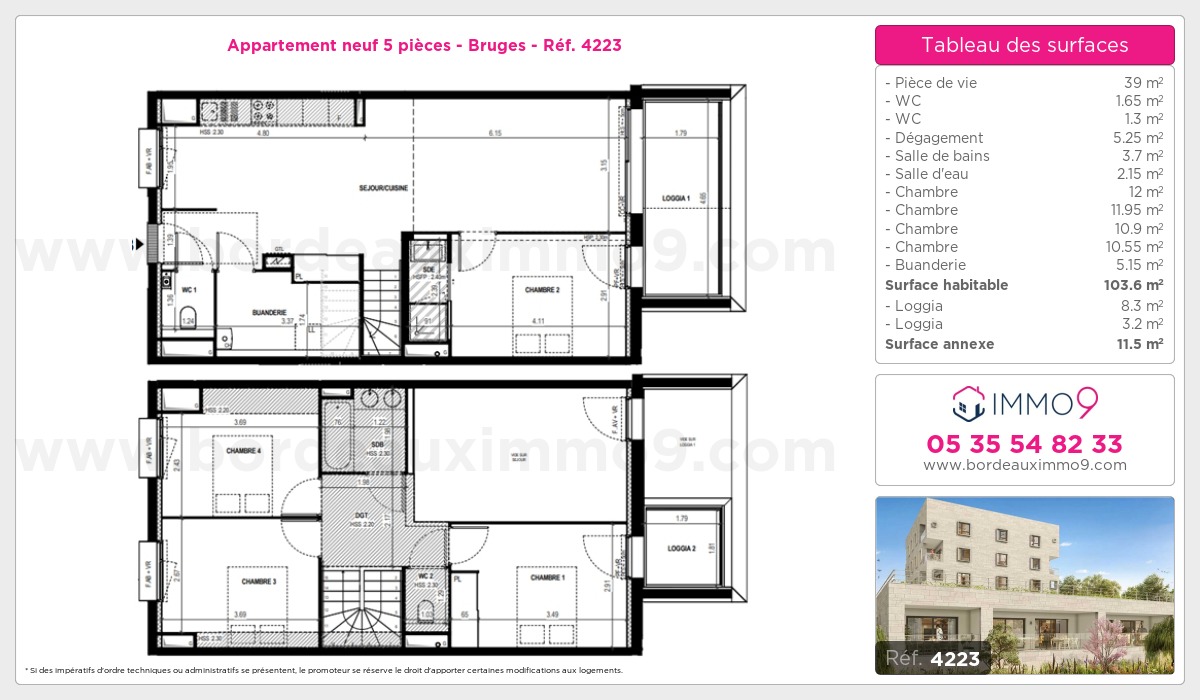 Plan et surfaces, Programme neuf Bruges Référence n° 4223