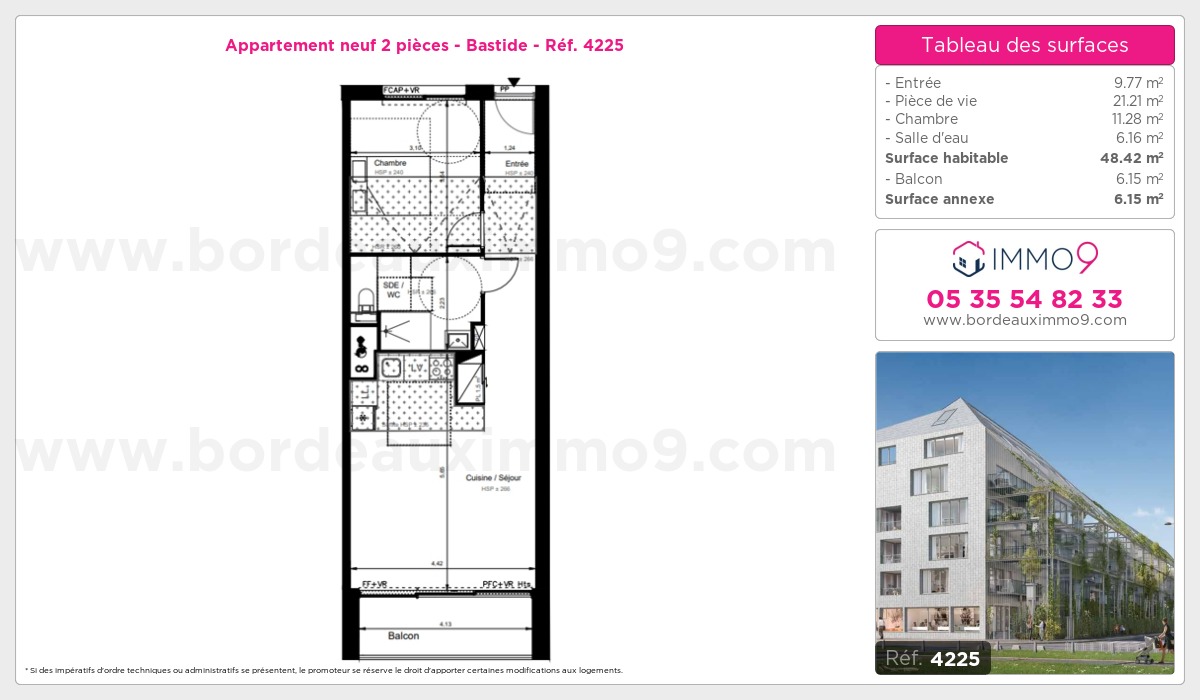 Plan et surfaces, Programme neuf Bordeaux : Bastide Référence n° 4225