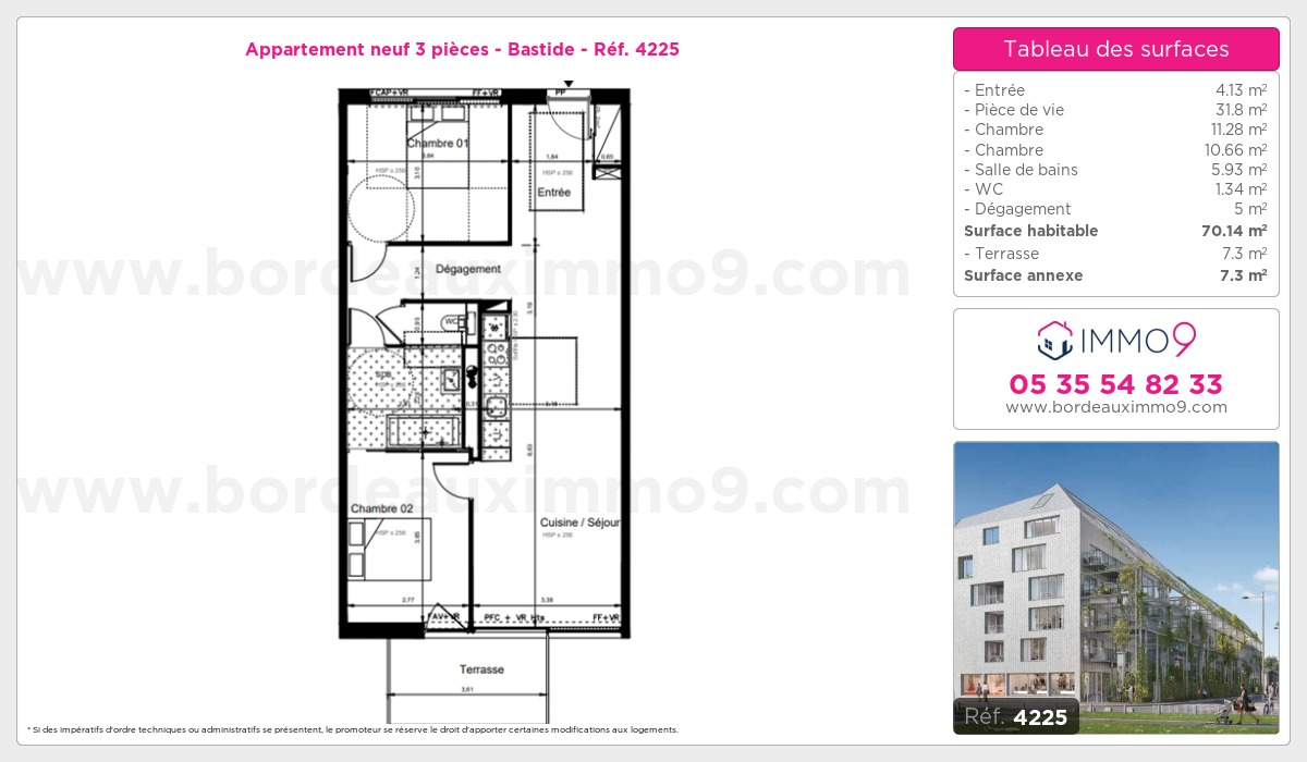 Plan et surfaces, Programme neuf Bordeaux : Bastide Référence n° 4225