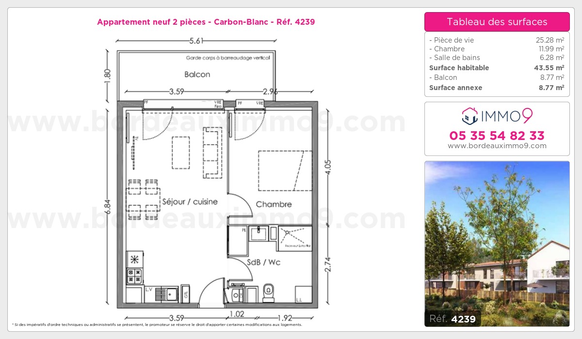 Plan et surfaces, Programme neuf Carbon-Blanc Référence n° 4239