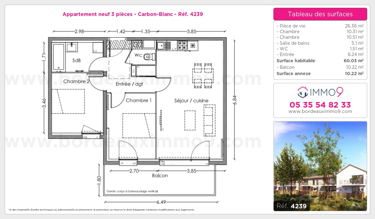 Plan et surfaces, Programme neuf Carbon-Blanc Référence n° 4239
