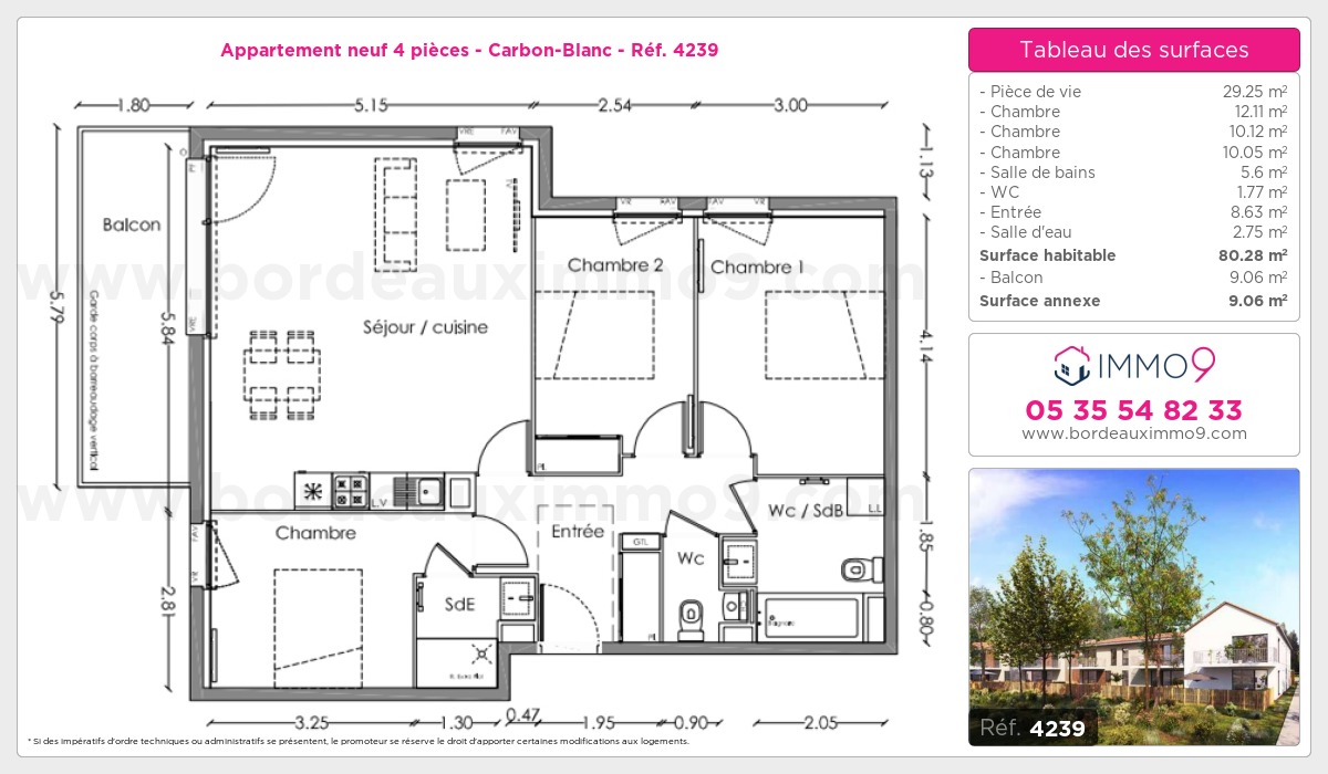 Plan et surfaces, Programme neuf Carbon-Blanc Référence n° 4239