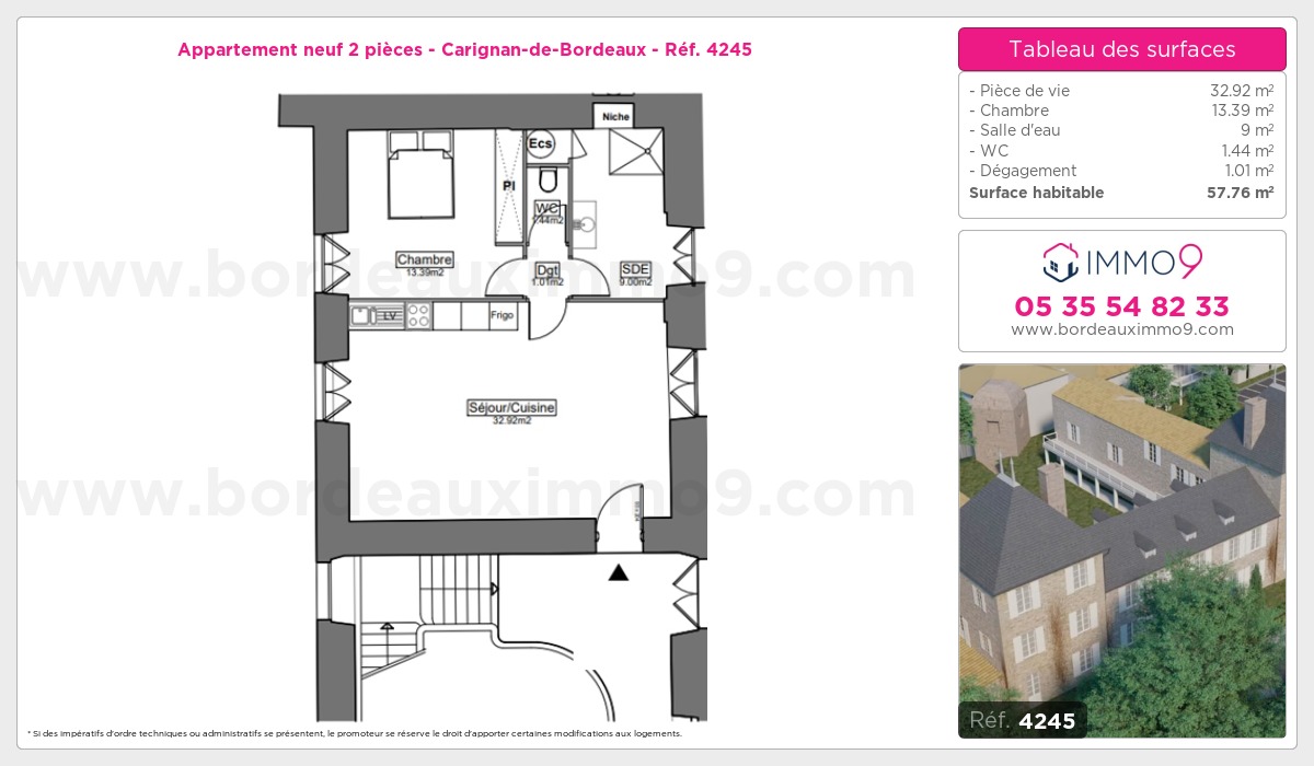 Plan et surfaces, Programme neuf Carignan-de-Bordeaux Référence n° 4245