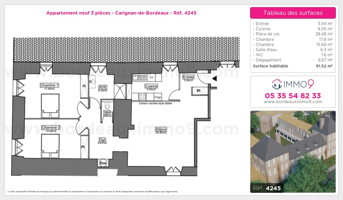 Plan et surfaces, Programme neuf Carignan-de-Bordeaux Référence n° 4245