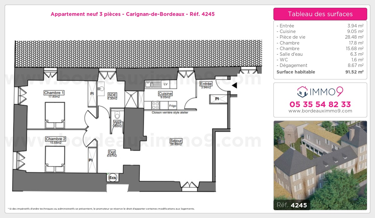 Plan et surfaces, Programme neuf Carignan-de-Bordeaux Référence n° 4245