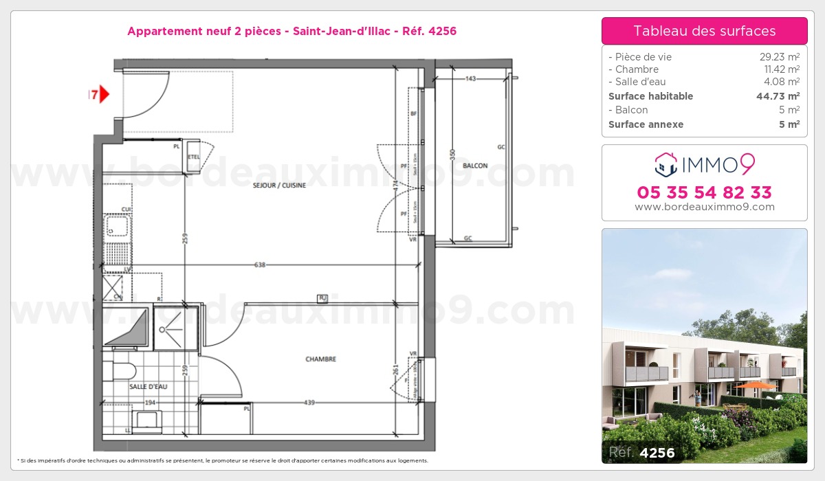 Plan et surfaces, Programme neuf Saint-Jean-d'Illac Référence n° 4256