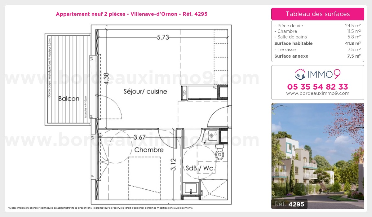 Plan et surfaces, Programme neuf Villenave-d'Ornon Référence n° 4295