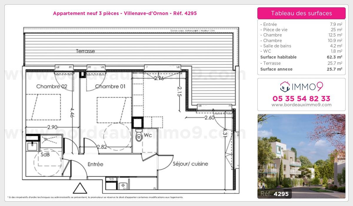 Plan et surfaces, Programme neuf Villenave-d'Ornon Référence n° 4295