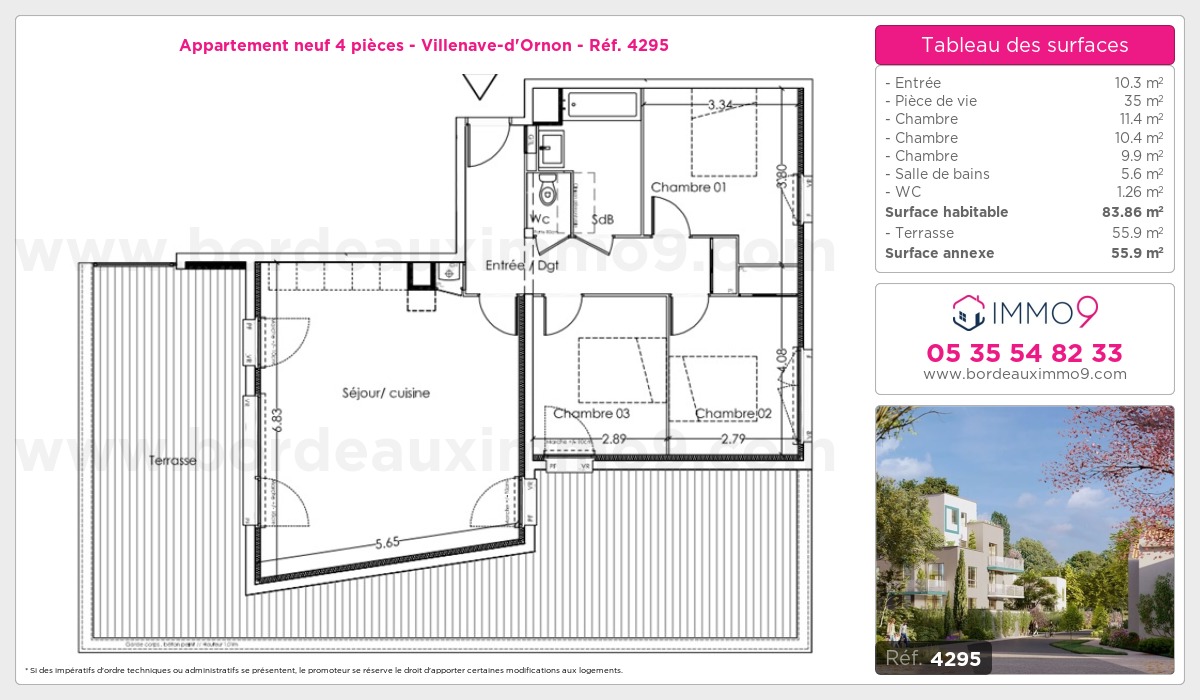 Plan et surfaces, Programme neuf Villenave-d'Ornon Référence n° 4295