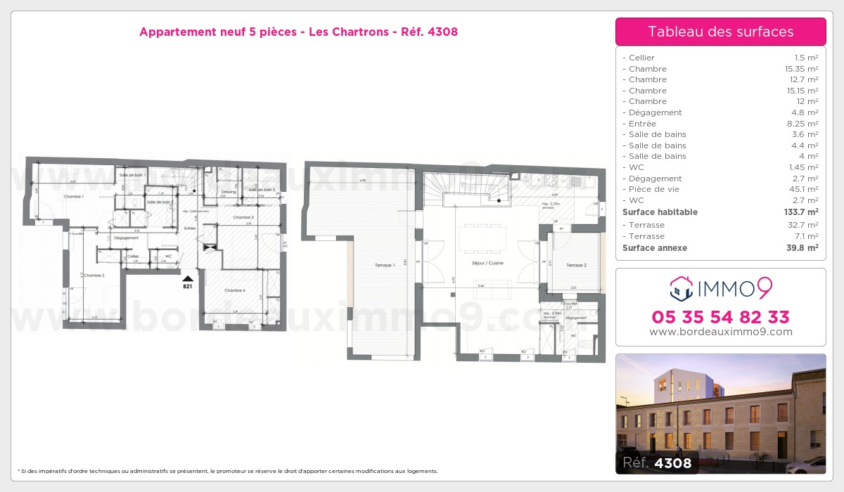 Plan et surfaces, Programme neuf Bordeaux : Chartrons Référence n° 4308