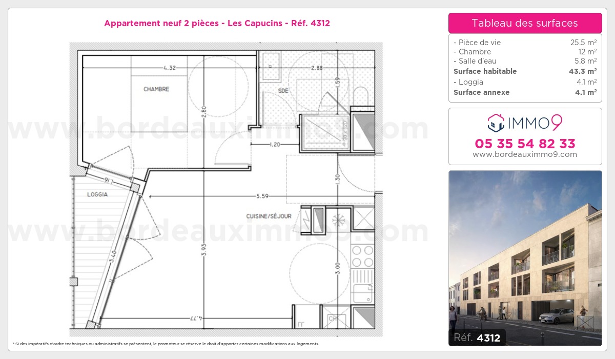 Plan et surfaces, Programme neuf Bordeaux : Capucins Référence n° 4312