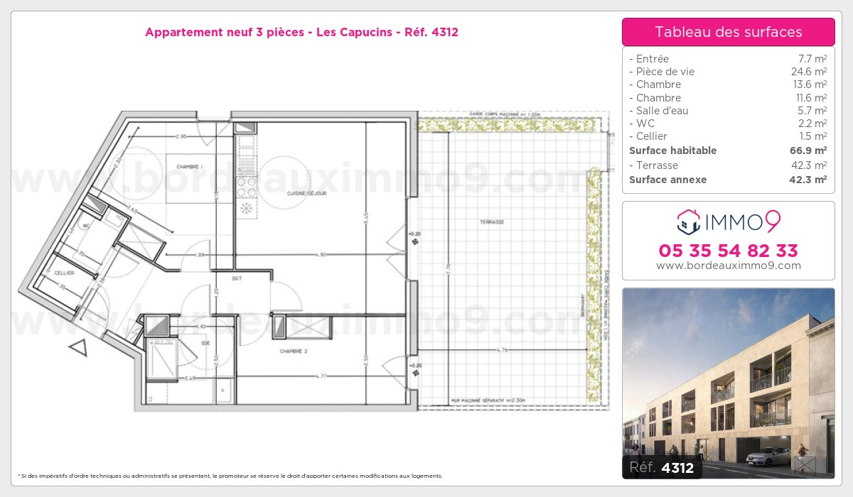 Plan et surfaces, Programme neuf Bordeaux : Capucins Référence n° 4312