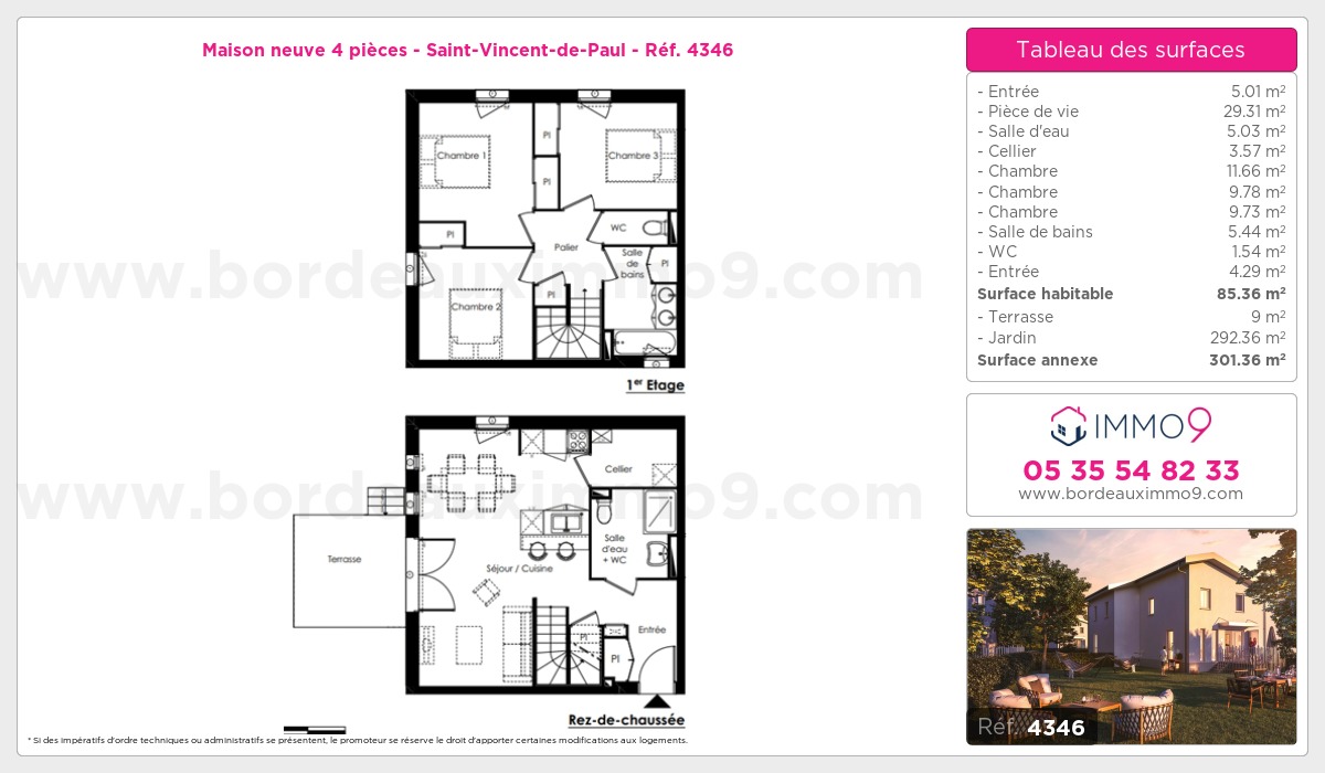 Plan et surfaces, Programme neuf Saint-Vincent-de-Paul Référence n° 4346