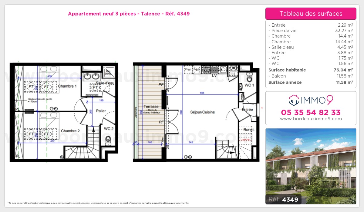 Plan et surfaces, Programme neuf Talence Référence n° 4349