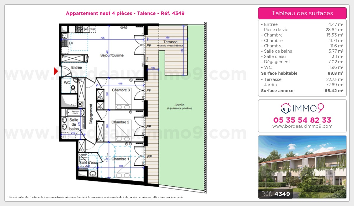 Plan et surfaces, Programme neuf Talence Référence n° 4349