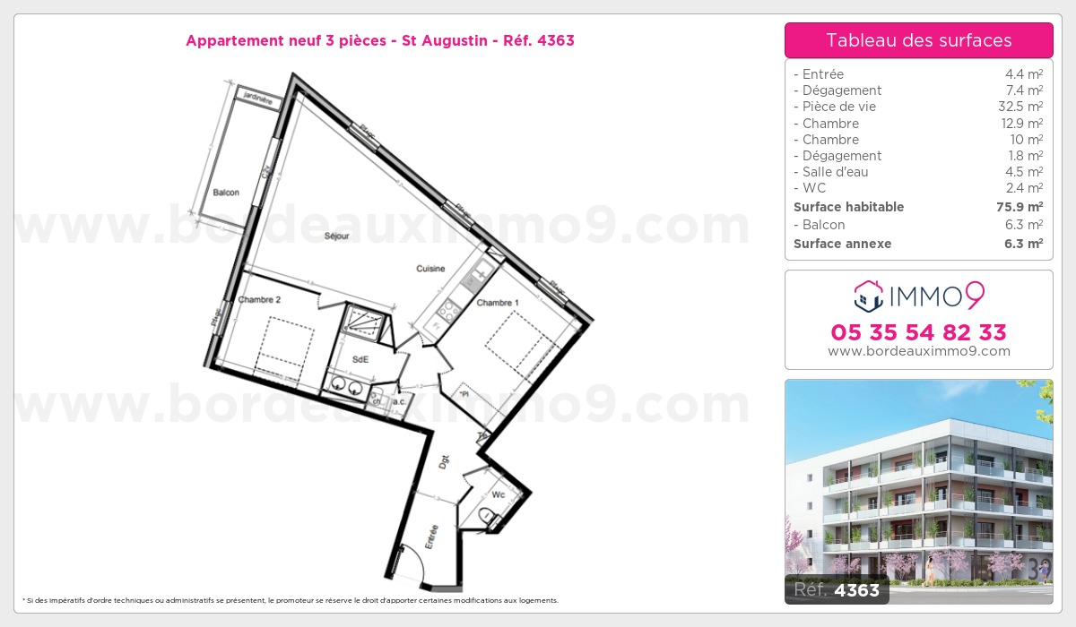 Plan et surfaces, Programme neuf Bordeaux : St Augustin Référence n° 4363