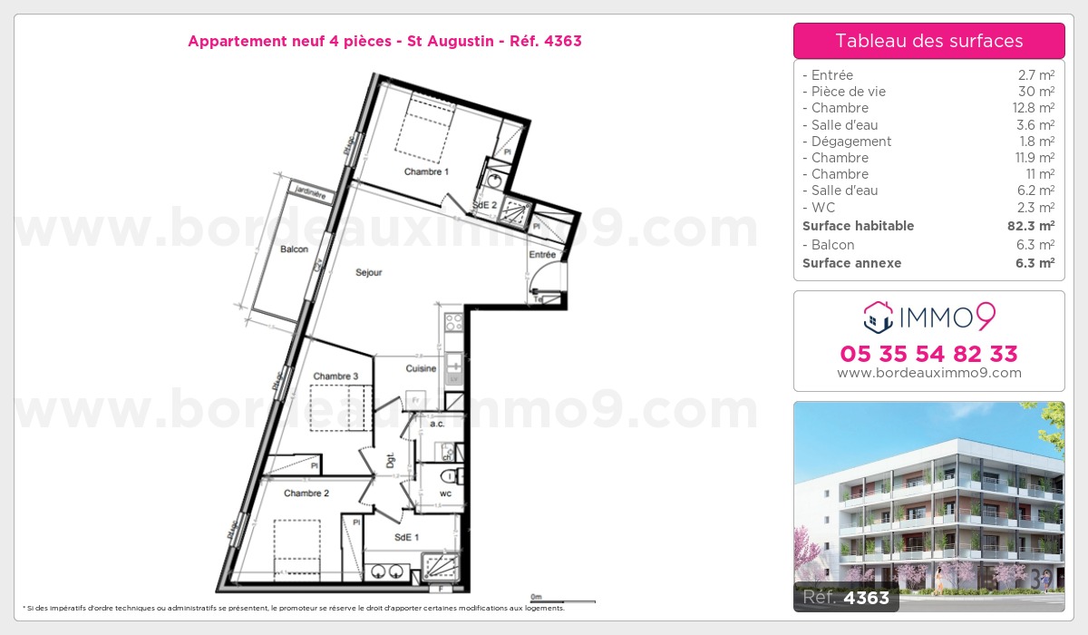 Plan et surfaces, Programme neuf Bordeaux : St Augustin Référence n° 4363