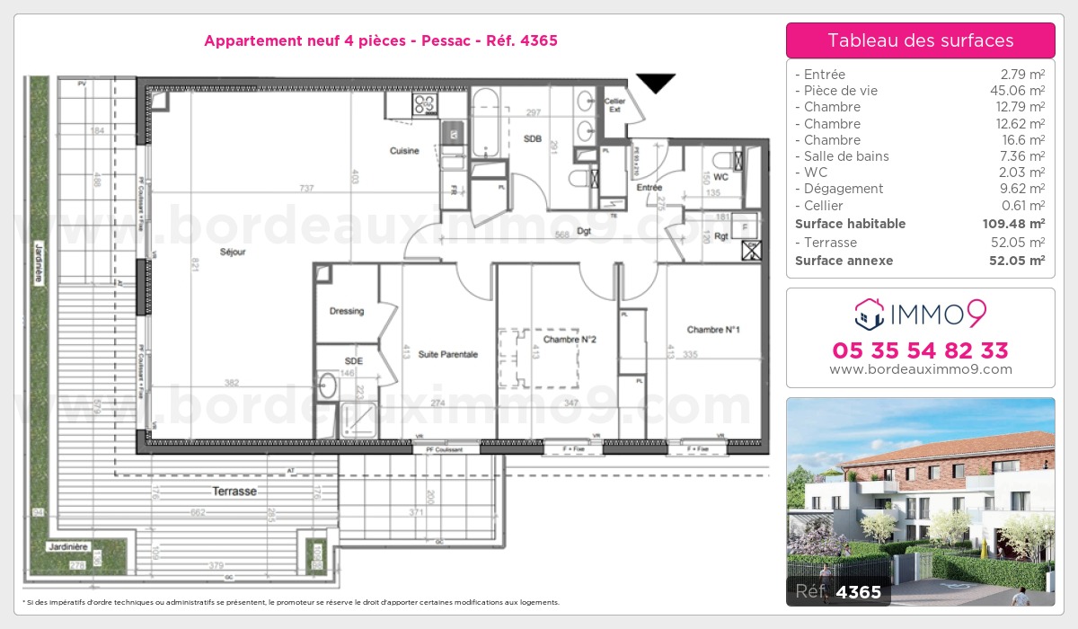 Plan et surfaces, Programme neuf Pessac Référence n° 4365