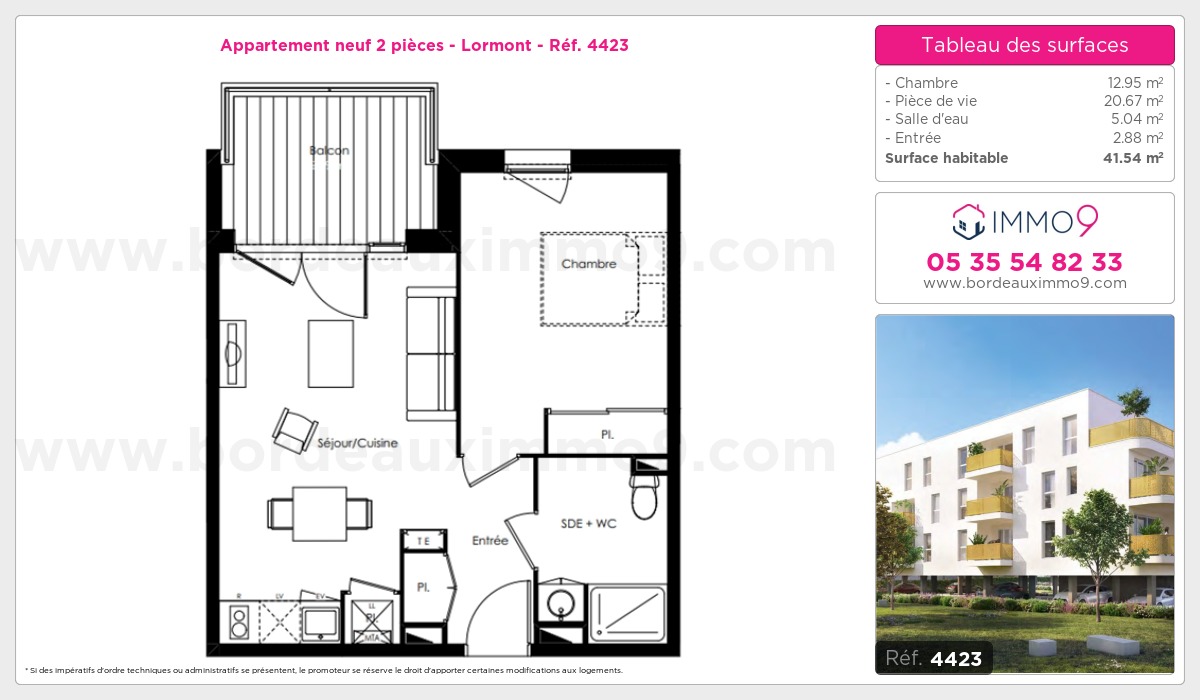 Plan et surfaces, Programme neuf Lormont Référence n° 4423