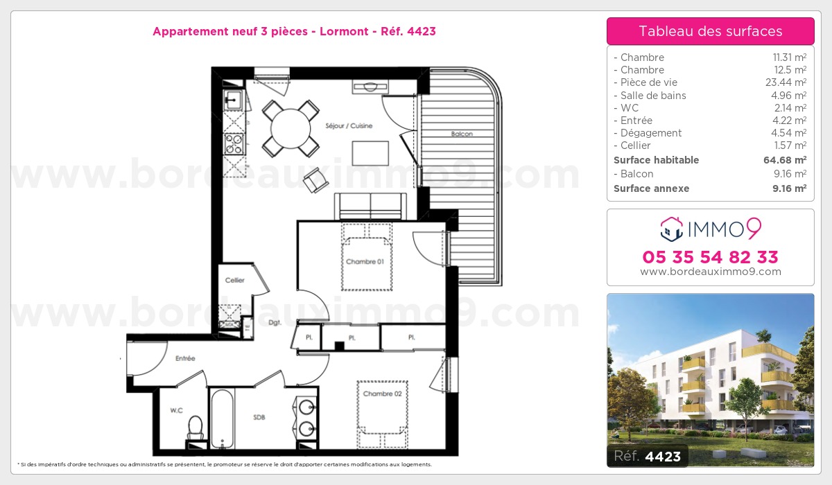 Plan et surfaces, Programme neuf Lormont Référence n° 4423