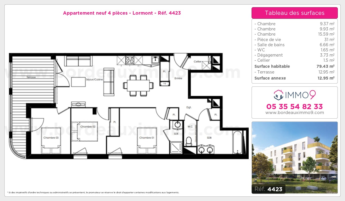 Plan et surfaces, Programme neuf Lormont Référence n° 4423