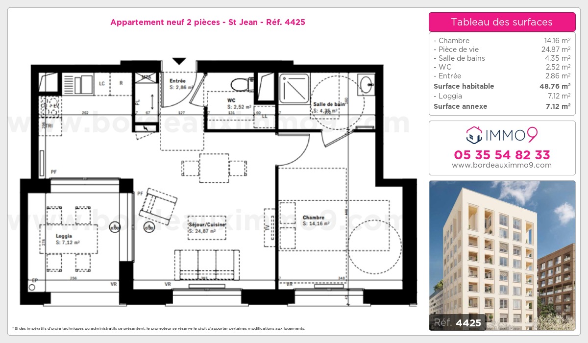 Plan et surfaces, Programme neuf Bordeaux : St Jean Référence n° 4425