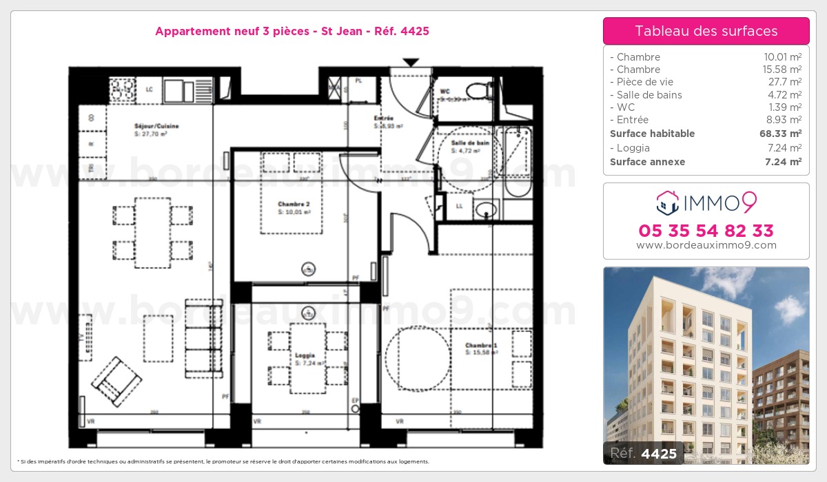 Plan et surfaces, Programme neuf Bordeaux : St Jean Référence n° 4425