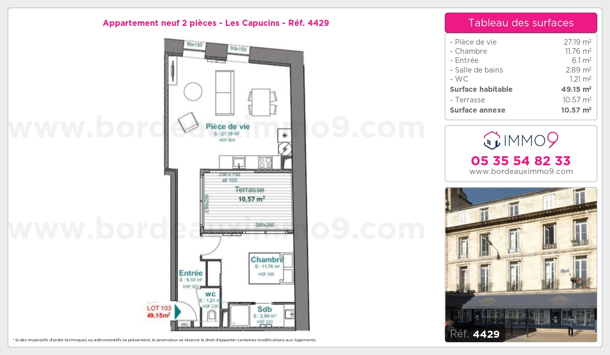 Plan et surfaces, Programme neuf Bordeaux : Capucins Référence n° 4429