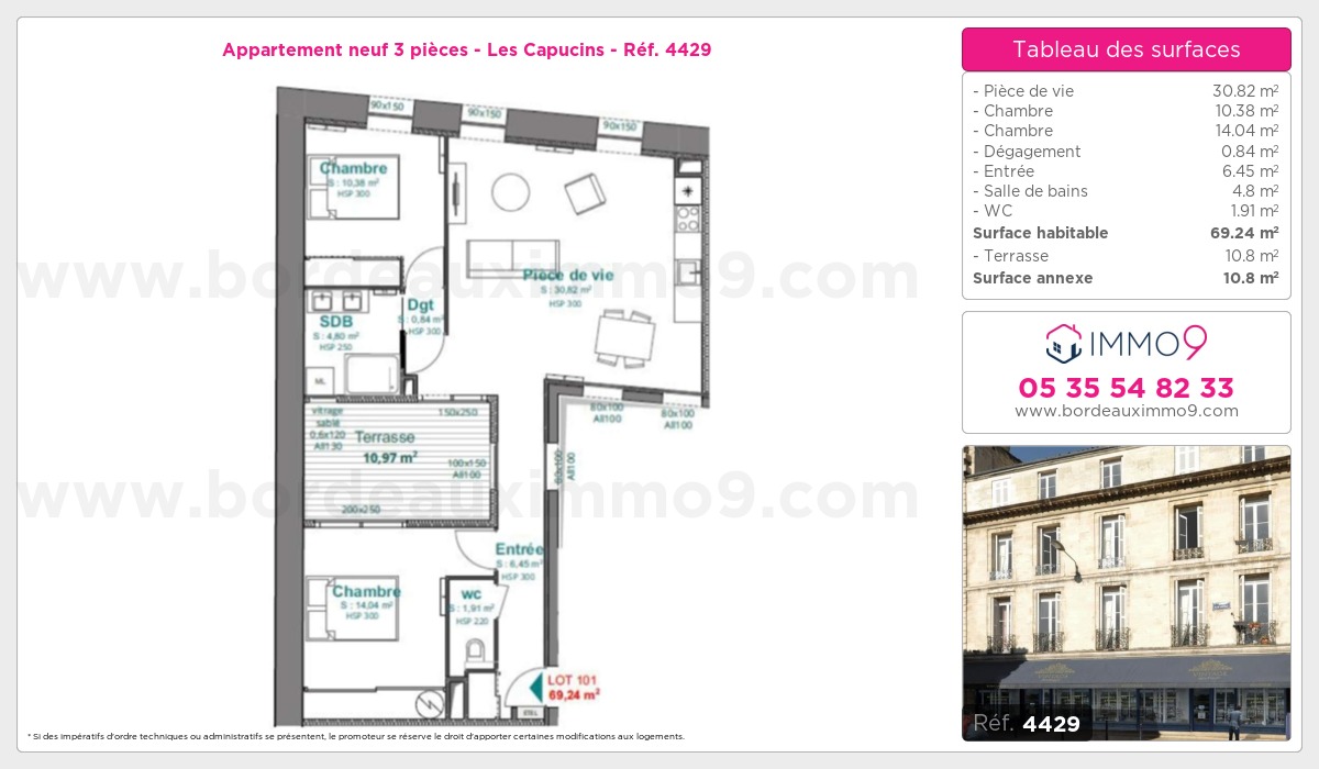 Plan et surfaces, Programme neuf Bordeaux : Capucins Référence n° 4429