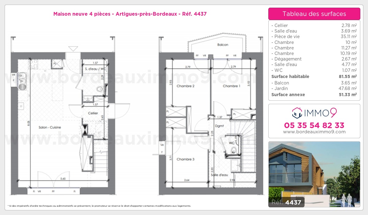 Plan et surfaces, Programme neuf Artigues-près-Bordeaux Référence n° 4437