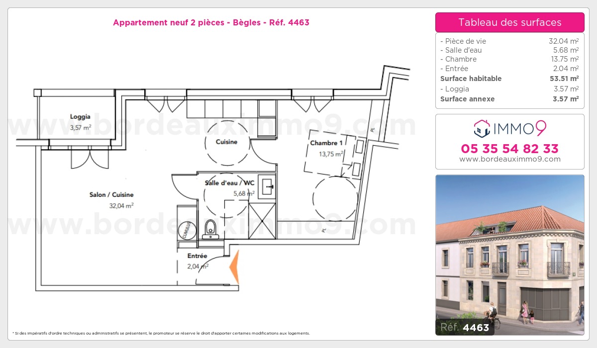 Plan et surfaces, Programme neuf Bègles Référence n° 4463