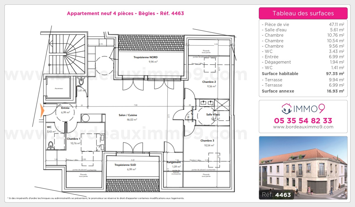 Plan et surfaces, Programme neuf Bègles Référence n° 4463