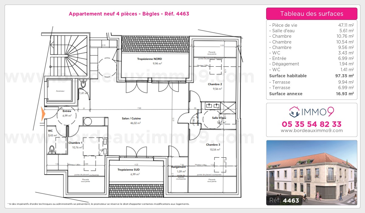 Plan et surfaces, Programme neuf Bègles Référence n° 4463