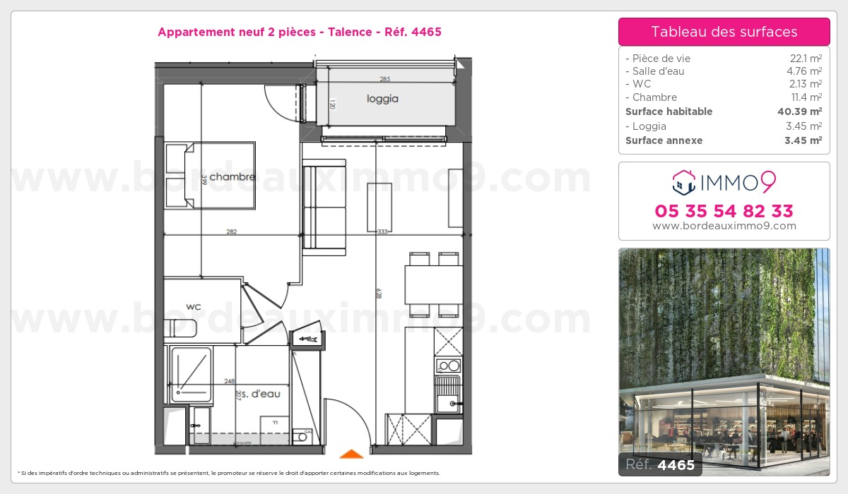 Plan et surfaces, Programme neuf Talence Référence n° 4465