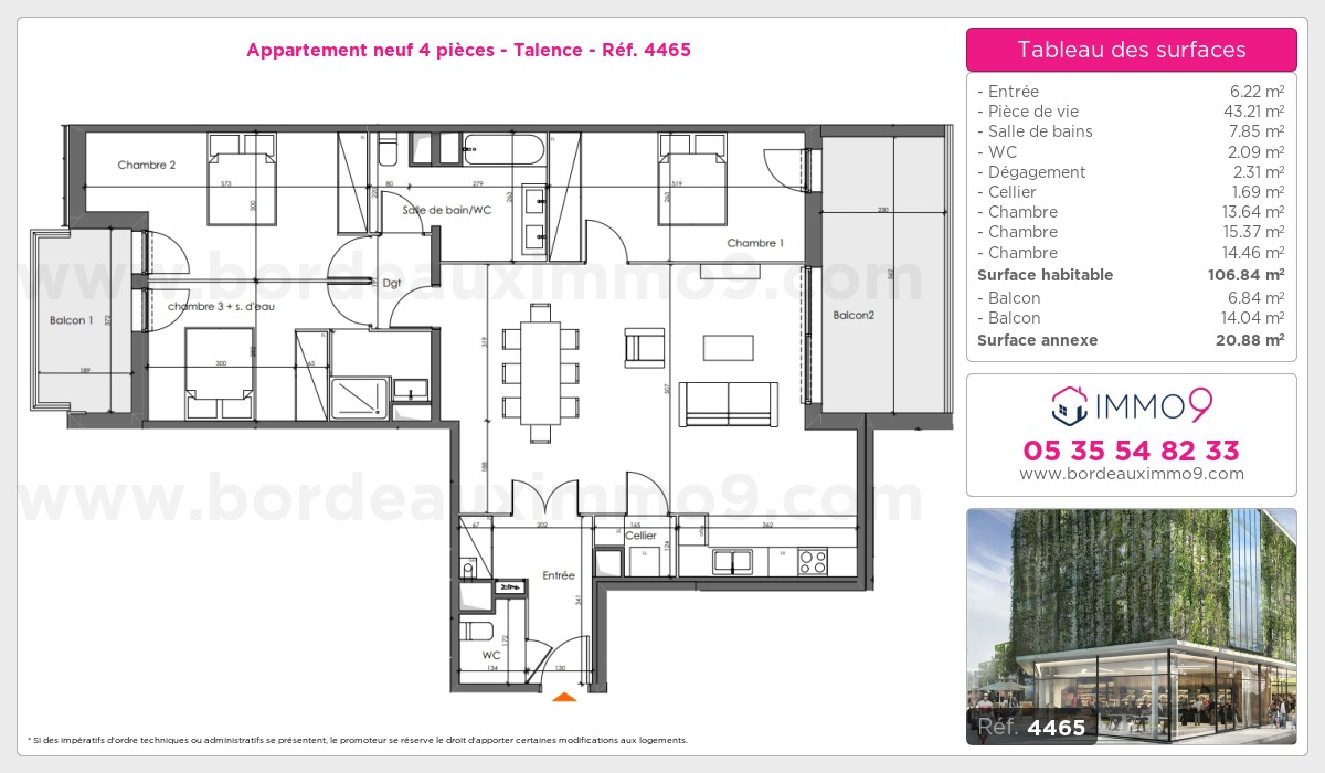 Plan et surfaces, Programme neuf Talence Référence n° 4465